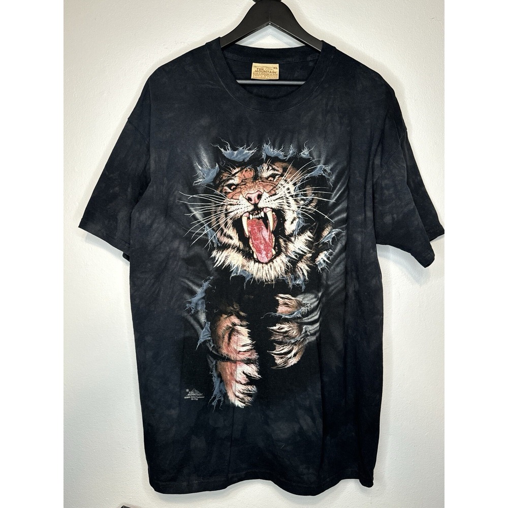 Vintage Y2K The Mountain Roaring Tiger Graphic T Shirt XL USA Made Black